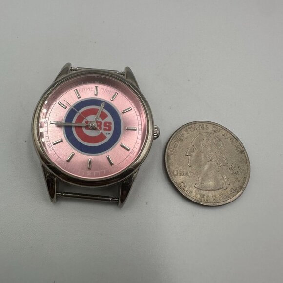 3/$30 Gametime Chicago Cubs Watch Women Silver Tone Pink Dial Case Only No Band - Picture 6 of 10